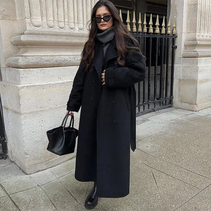Abrigo Largo con Doble Botonadura para Mujer con Cinturón para Anudar | Ideal para Otoño e Invierno