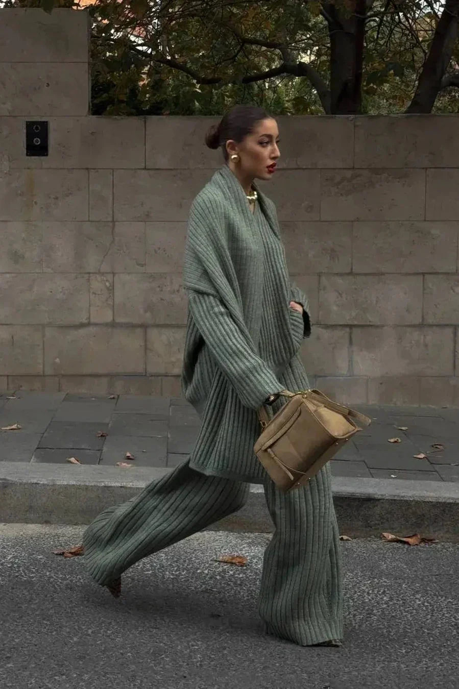 Conjunto de Suéter de Cuello Alto y Pantalón Amplio Para Mujer | Ideal Para Uso Diario