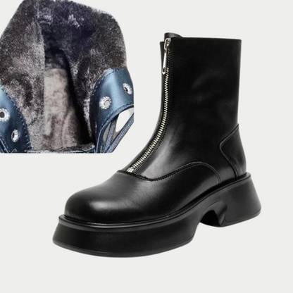 Botas De Invierno Con Tacón Grueso Y Cierre Frontal Para Mujer | Ideal Para Invierno