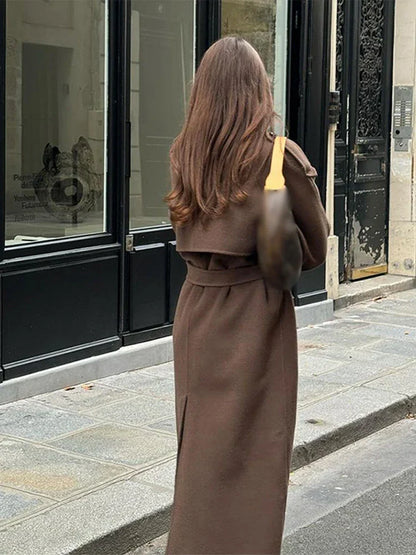 Abrigo Largo con Doble Botonadura para Mujer con Cinturón para Anudar | Ideal para Otoño e Invierno