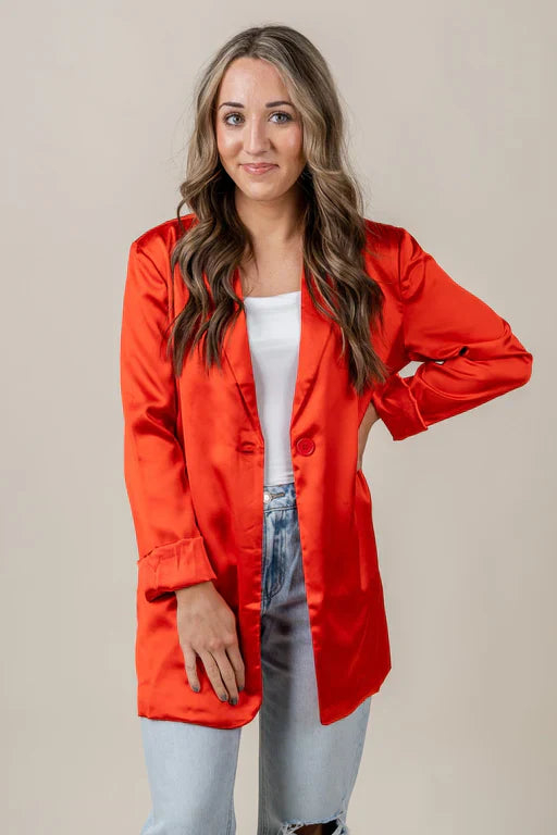 Blazer Liso Naranja De Manga Larga Para Mujer | Ideal Para Uso Profesional Y Diario