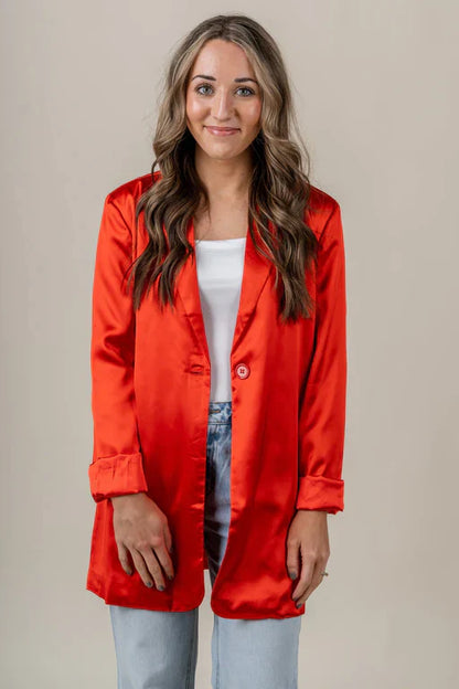 Blazer Liso Naranja De Manga Larga Para Mujer | Ideal Para Uso Profesional Y Diario