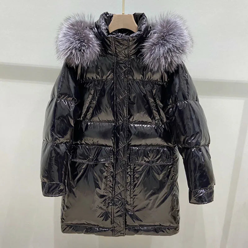 Parka Con Capucha De Corte Amplio con Acabado Metalizado para Mujer | Ideal para La Temporada Fría