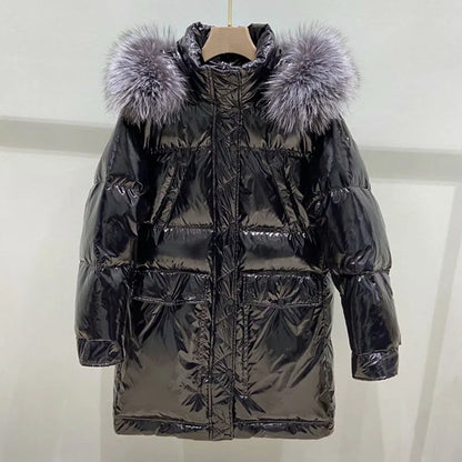 Parka Con Capucha De Corte Amplio con Acabado Metalizado para Mujer | Ideal para La Temporada Fría