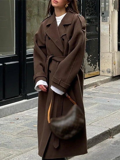 Abrigo Largo con Doble Botonadura para Mujer con Cinturón para Anudar | Ideal para Otoño e Invierno