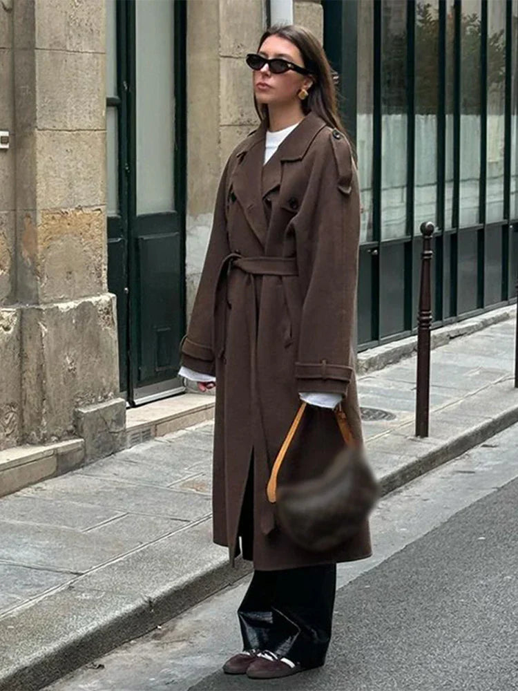 Abrigo Largo con Doble Botonadura para Mujer con Cinturón para Anudar | Ideal para Otoño e Invierno