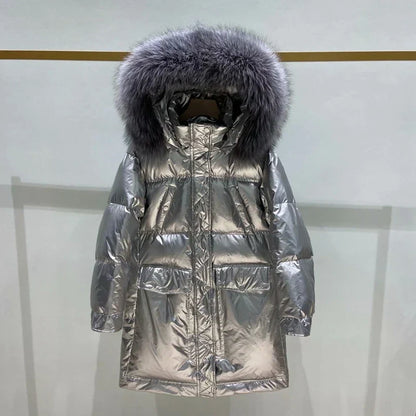 Parka Con Capucha De Corte Amplio con Acabado Metalizado para Mujer | Ideal para La Temporada Fría