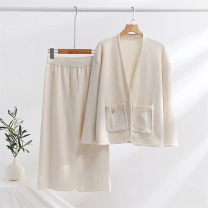 Conjunto De Dos Piezas Con Cárdigan Abierto Y Falda Para Mujer | Ideal Para Uso Diario Y Eventos