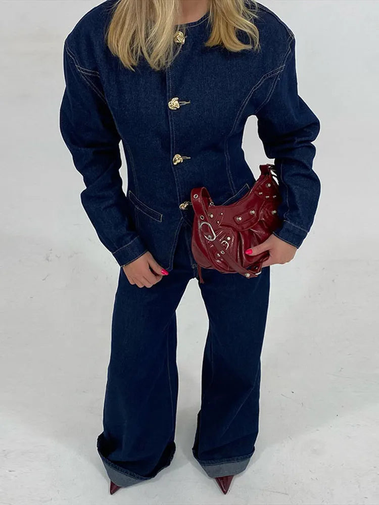 Conjunto De Chaqueta Entallada y Pantalón De Pierna Ancha De Cintura Alta para Mujer | Ideal para Uso Diario y Salidas