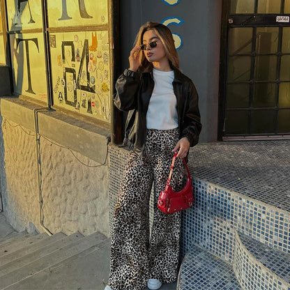 Pantalón De Corte Amplio Con Estampado De Leopardo Para Mujer | Ideal Para Uso Diario Y Salidas Informales