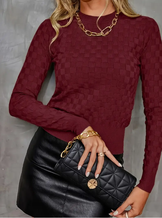 Pulóver de Punto con Estampado de Cuadros para Mujer | Ideal para Uso Diario