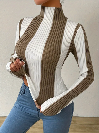 Jersey De Punto Con Cuello Alto A Rayas Para Mujer | Ideal Para Uso Diario