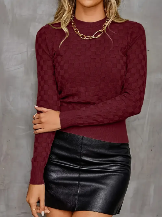 Pulóver de Punto con Estampado de Cuadros para Mujer | Ideal para Uso Diario