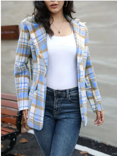 Chaqueta A Cuadros Con Cierre Frontal Para Mujer | Ideal Para Uso Diario