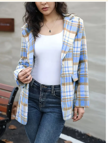 Chaqueta A Cuadros Con Cierre Frontal Para Mujer | Ideal Para Uso Diario