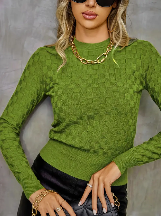 Pulóver de Punto con Estampado de Cuadros para Mujer | Ideal para Uso Diario