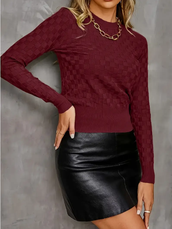 Pulóver de Punto con Estampado de Cuadros para Mujer | Ideal para Uso Diario