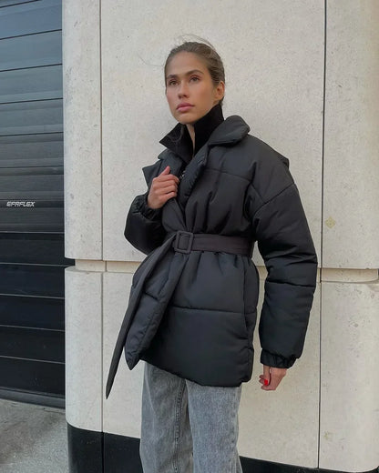 Abrigo Parka Acolchado Largo con Cinturón para Mujer | Uso Diario y Profesional en Invierno