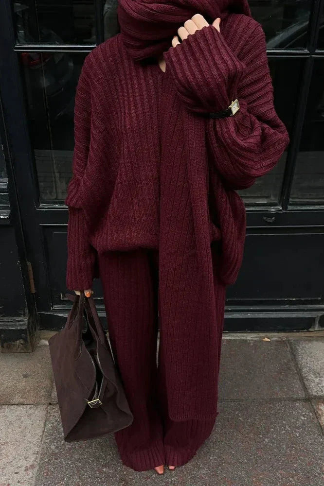 Conjunto de Suéter de Cuello Alto y Pantalón Amplio Para Mujer | Ideal Para Uso Diario