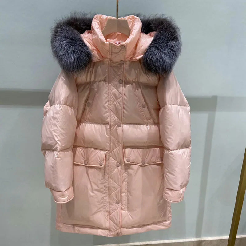 Parka Con Capucha De Corte Amplio con Acabado Metalizado para Mujer | Ideal para La Temporada Fría