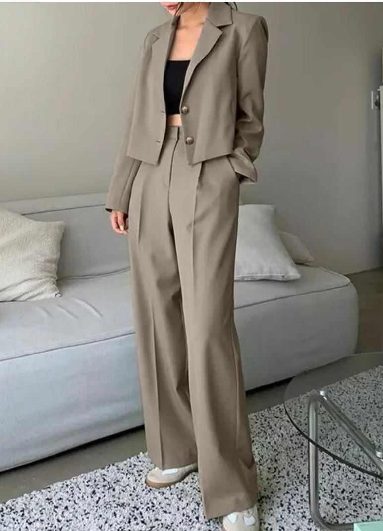 Conjunto de Dos Piezas con Blazer y Pantalón de Cintura Alta para Mujer | Ideal para Todo el Año