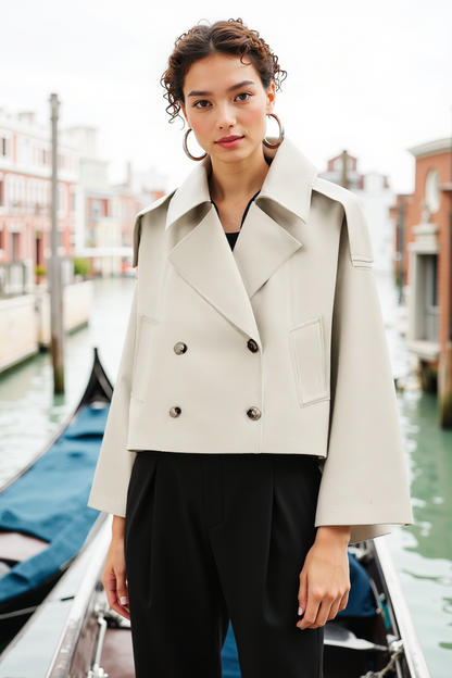 Trench Coat Corto De Doble Botonadura Para Mujer | Ideal Para Entretiempo