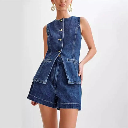 Conjunto De Dos Piezas con Top Sin Mangas y Shorts De Talle Alto para Mujer | Ideal para Uso Diario