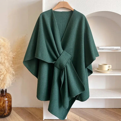 Manteo Tipo Poncho con Cinturón Ajustable para Mujer | Ideal para Entretiempo y Clima Fresco