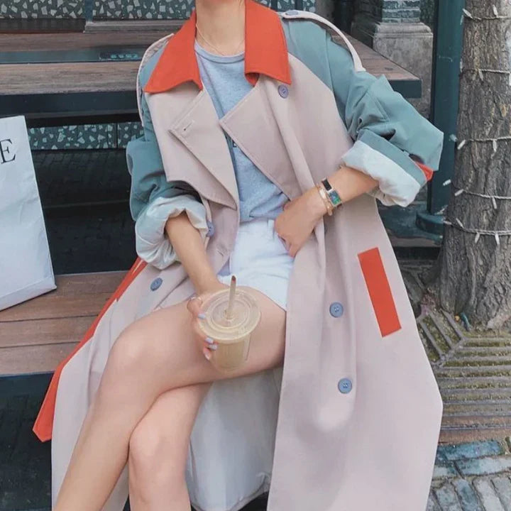 Abrigo Largo Con Detalles De Color Para Mujer | Ideal Para Uso Diario