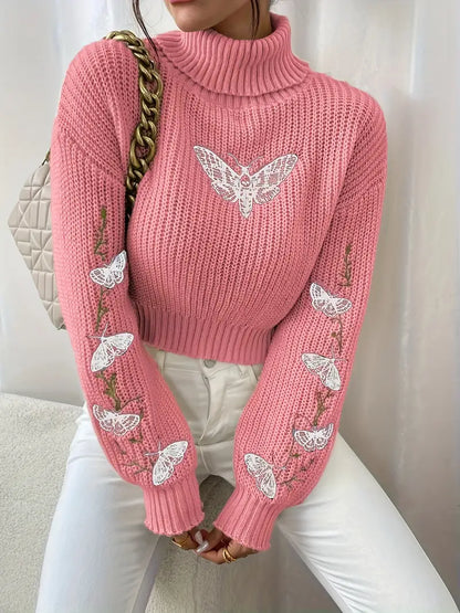 Jersey de Cuello Alto con Motivo de Mariposa para Mujer | Ideal para Otoño e Invierno