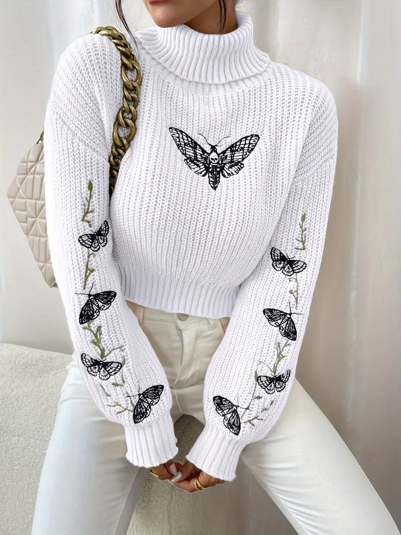 Jersey de Cuello Alto con Motivo de Mariposa para Mujer | Ideal para Otoño e Invierno