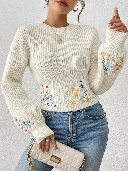 Jersey de Punto con Bordado de Flores para Mujer | Ideal para Primavera y Otoño