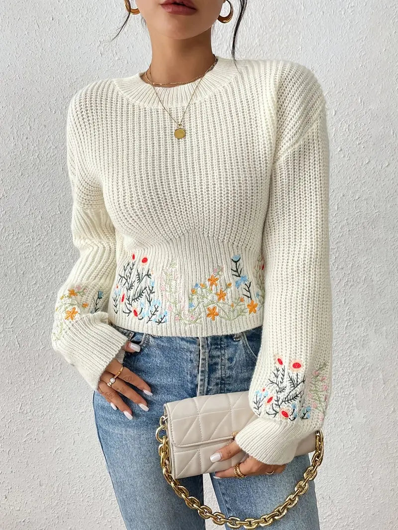 Jersey de Punto con Bordado de Flores para Mujer | Ideal para Primavera y Otoño