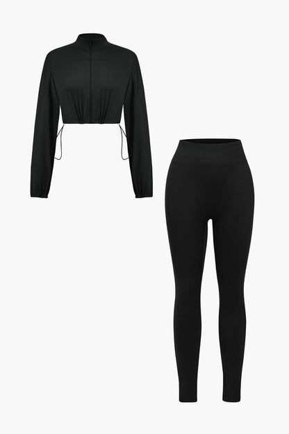 Conjunto de Dos Piezas con Leggings de Cintura Alta y Chaqueta Corta para Mujer | Ideal para Uso Deportivo y Diario