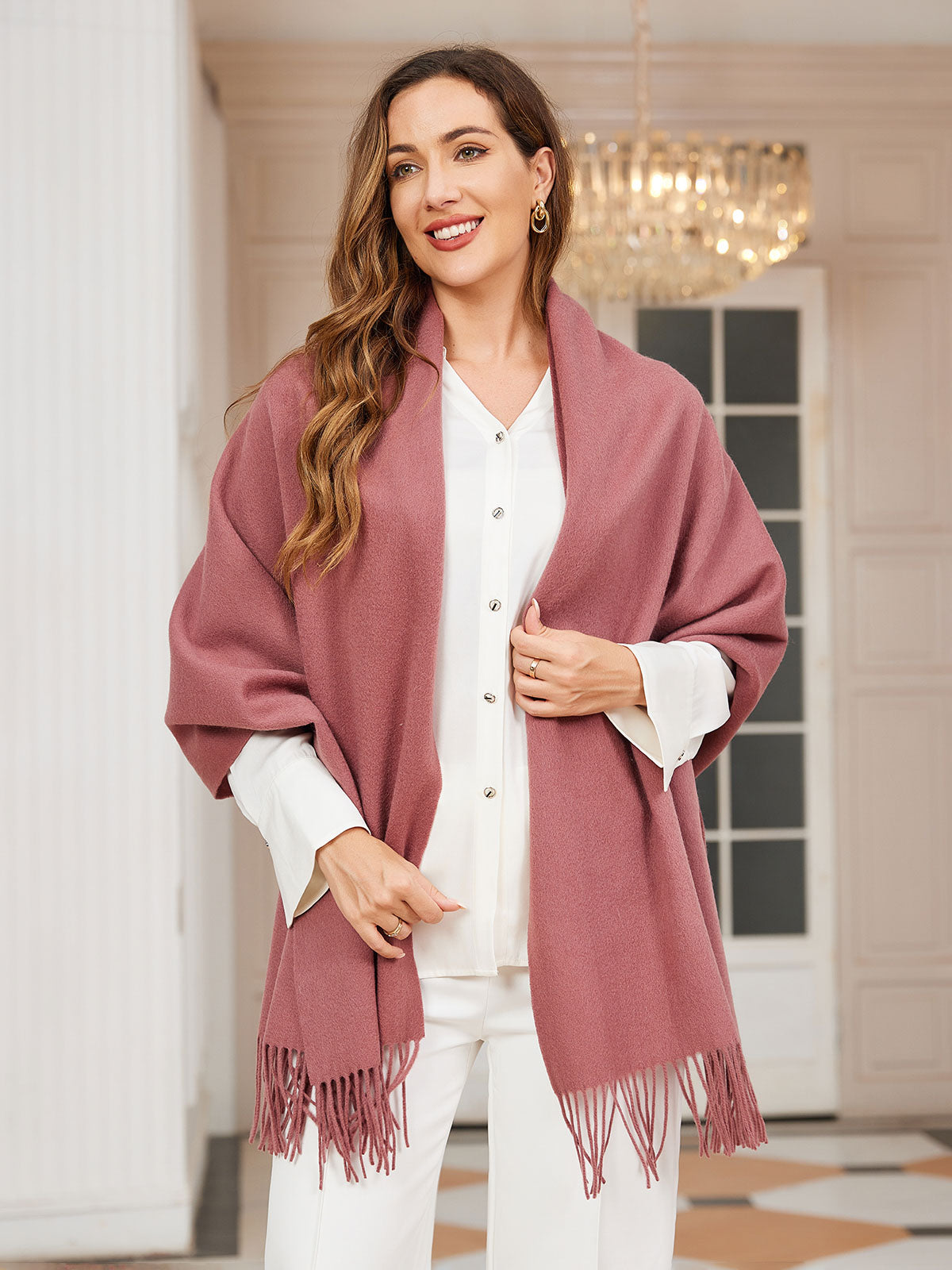 Bufanda de Formato Grande con Flecos para Mujer | Ideal para Otoño e Invierno