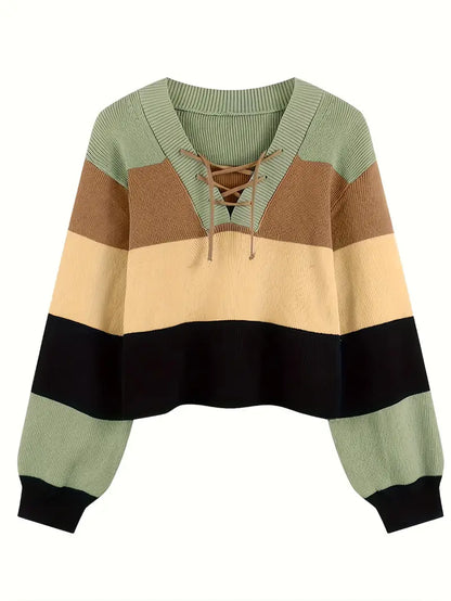 Jersey Multicolor con Cuello en Pico para Mujer | Ideal para Otoño e Invierno