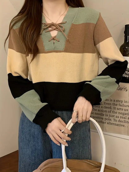 Jersey Multicolor con Cuello en Pico para Mujer | Ideal para Otoño e Invierno