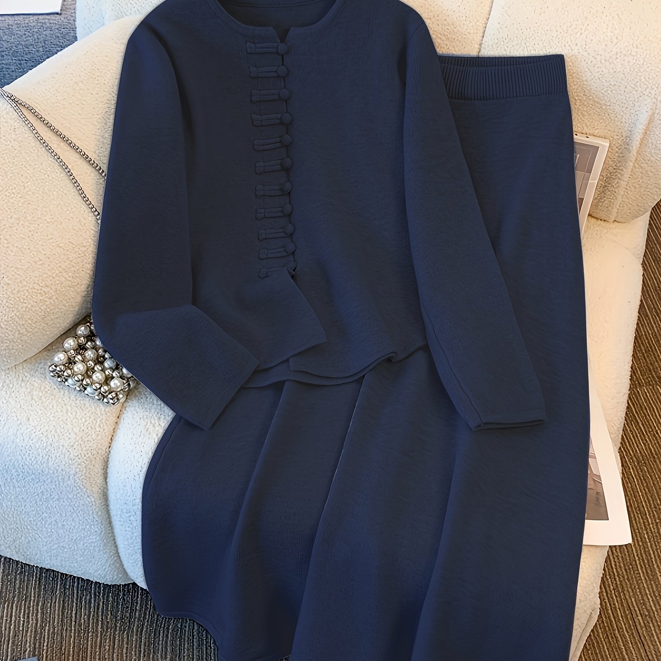 Conjunto De Dos Piezas Con Cárdigan De Manga Larga Para Mujer | Ideal Para Uso Diario