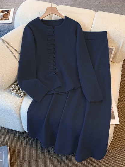 Conjunto De Dos Piezas Con Cárdigan De Manga Larga Para Mujer | Ideal Para Uso Diario