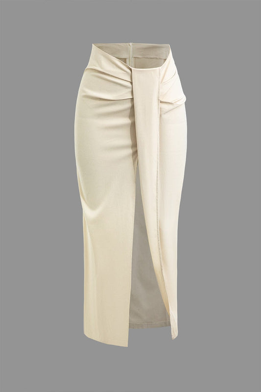 Falda Midi de Talle Alto con Drapé Frontal y Fenda Lateral para Mujer | Ideal para Uso Diario o Eventos Planificados