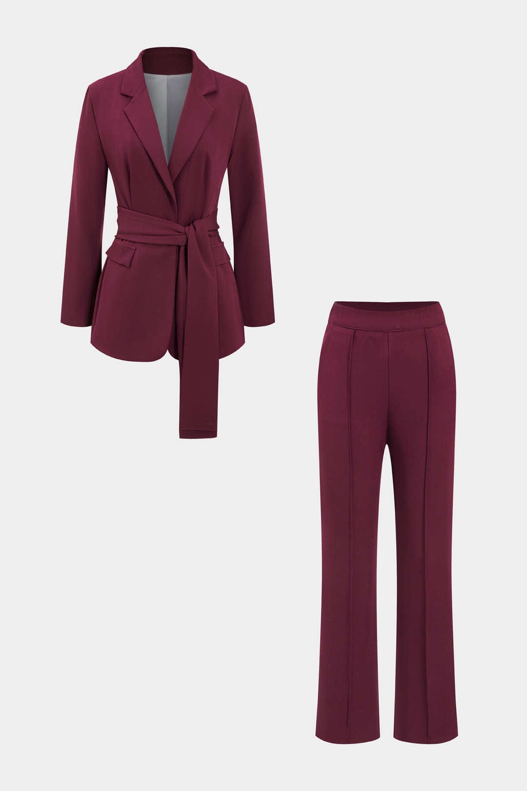 Conjunto De Blazer Entallado con Cinturón y Pantalón Recto para Mujer | Ideal para Oficina Y Eventos