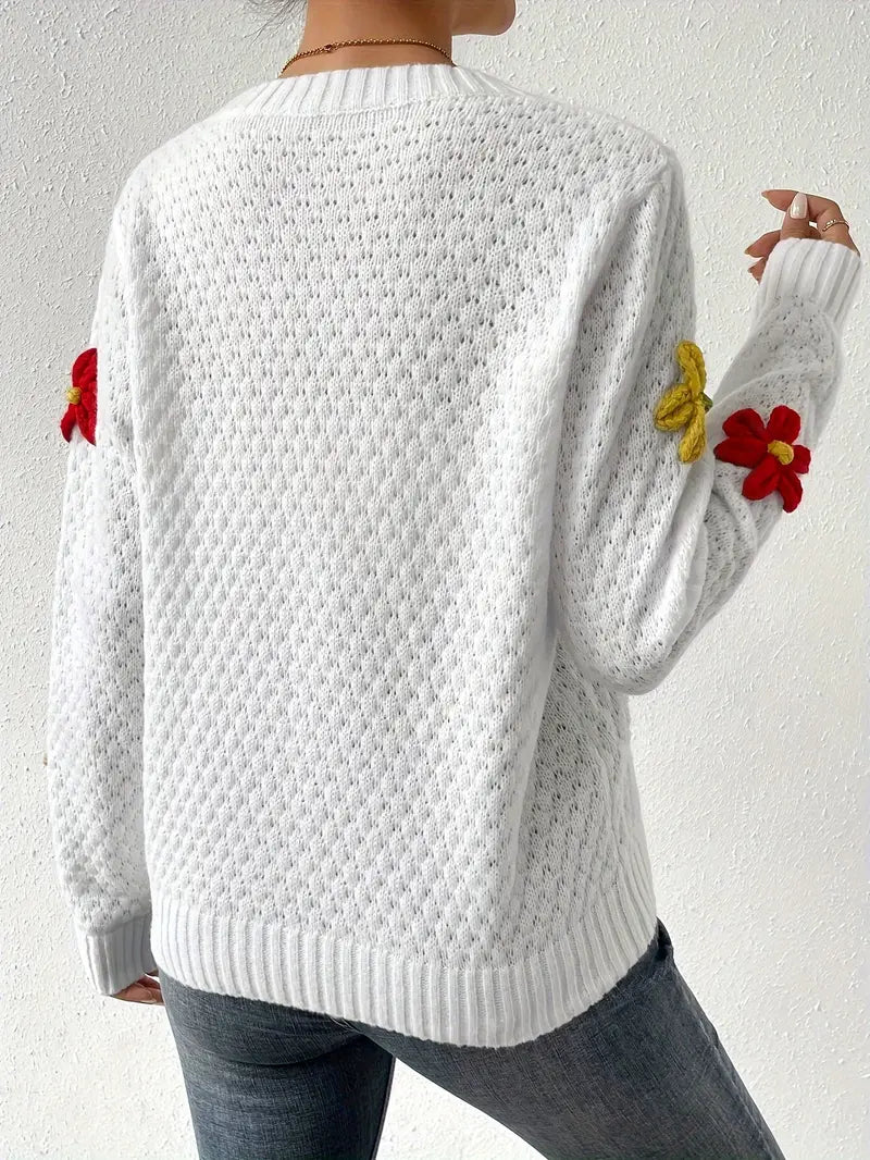 Jersey de Punto con Bordado de Flores en Relieve para Mujer | Ideal para Primavera y Otoño