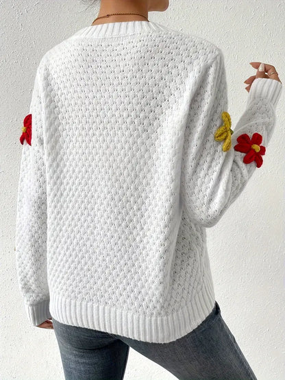 Jersey de Punto con Bordado de Flores en Relieve para Mujer | Ideal para Primavera y Otoño