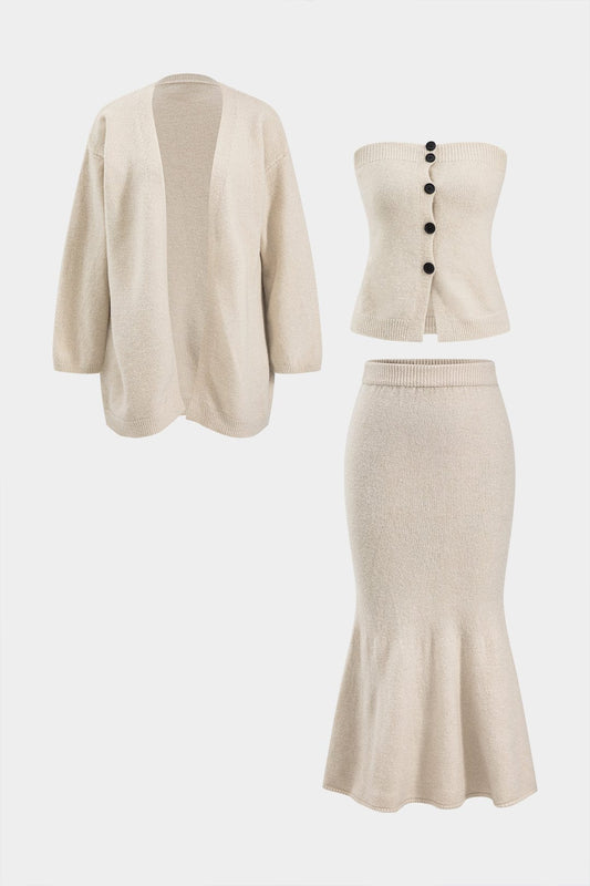 Conjunto De Tres Piezas Con Top Sin Mangas, Falda Y Cárdigan Para Mujer | Ideal Para Uso Diario