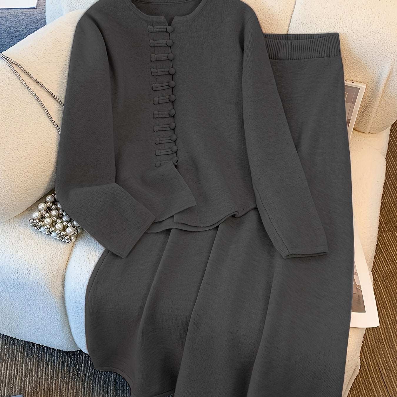 Conjunto De Dos Piezas Con Cárdigan De Manga Larga Para Mujer | Ideal Para Uso Diario