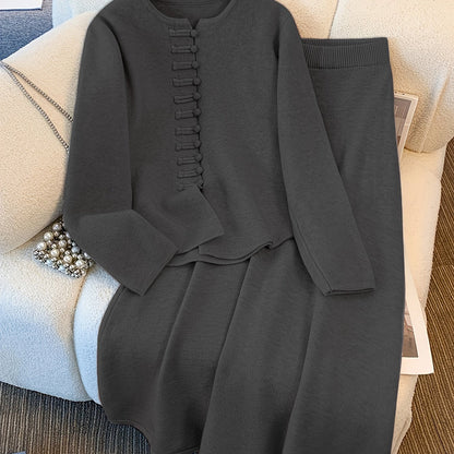 Conjunto De Dos Piezas Con Cárdigan De Manga Larga Para Mujer | Ideal Para Uso Diario