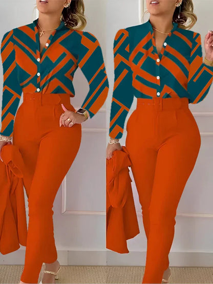 Conjunto De Dos Piezas con Top De Escote En V y Pantalón De Cintura Alta para Mujer | Ideal para Uso Diario y Entornos Formales