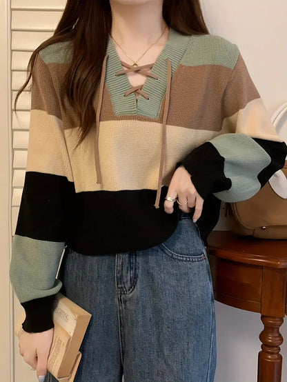 Jersey Multicolor con Cuello en Pico para Mujer | Ideal para Otoño e Invierno