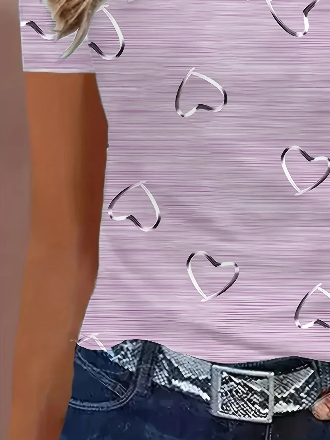 Top De Manga Larga Con Cuello En V Y Estampado De Corazones Para Mujer | Ideal Para Uso Diario