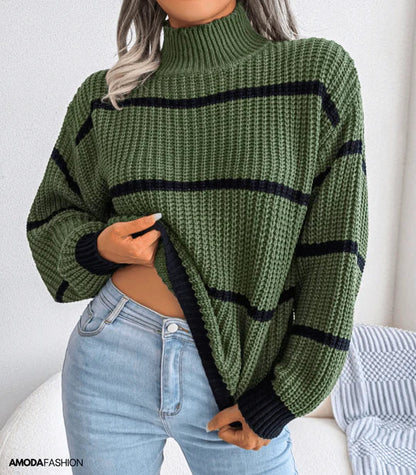 Jersey de Cuello Alto a Rayas para Mujer | Ideal para Otoño e Invierno